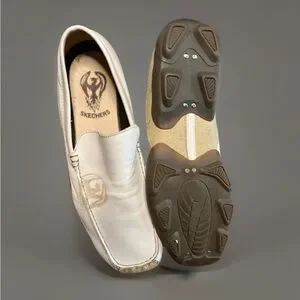 Vintage Y2K Skechers White Leather Driving Moc Mens 10.5 Streetwear Skate Dragon Skechers white leather dragon slip-on loafers | Mercari main image 3